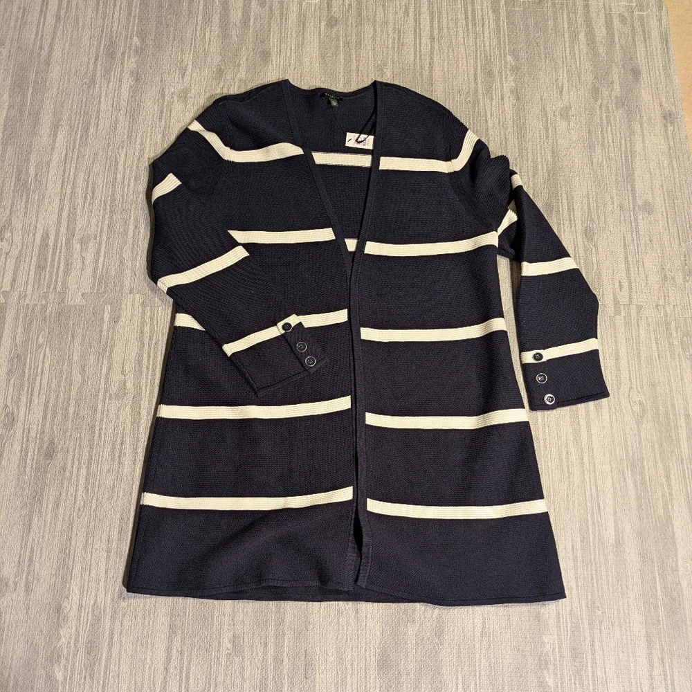 NWT‎ Women's Talbots Open Cardigan Sweater Navy White Stripe Classic XLP